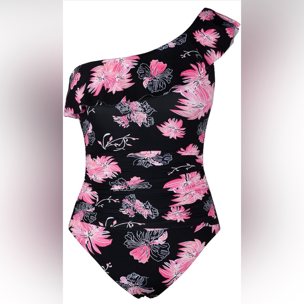 NWT Hilor Women's One Shoulder Swimwear Ruffle Monokinis Bathing SUIT